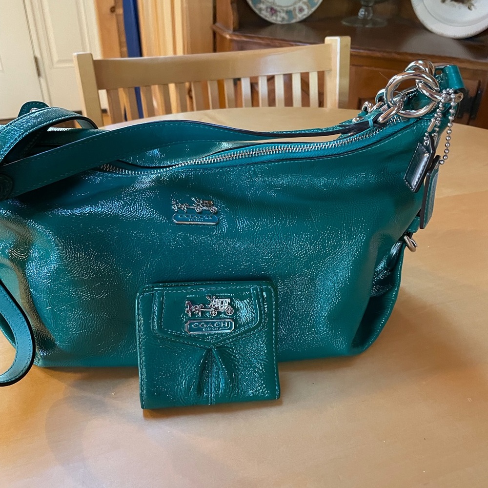 Coach Madison Jade Patent Leather shoulder bag and wallet set #14323
